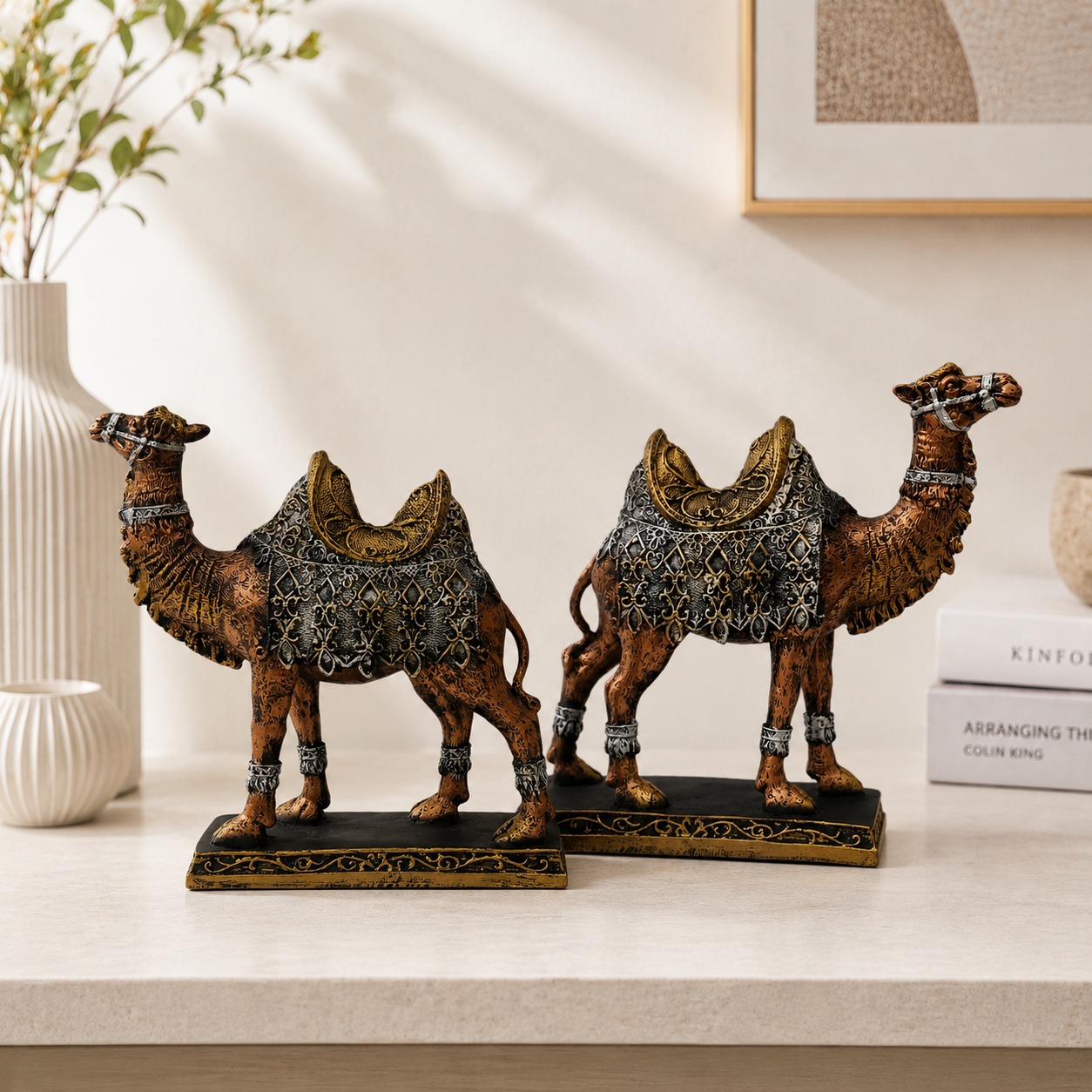 royal desert caravan camel pair – handcrafted resin decorative showpiece set
